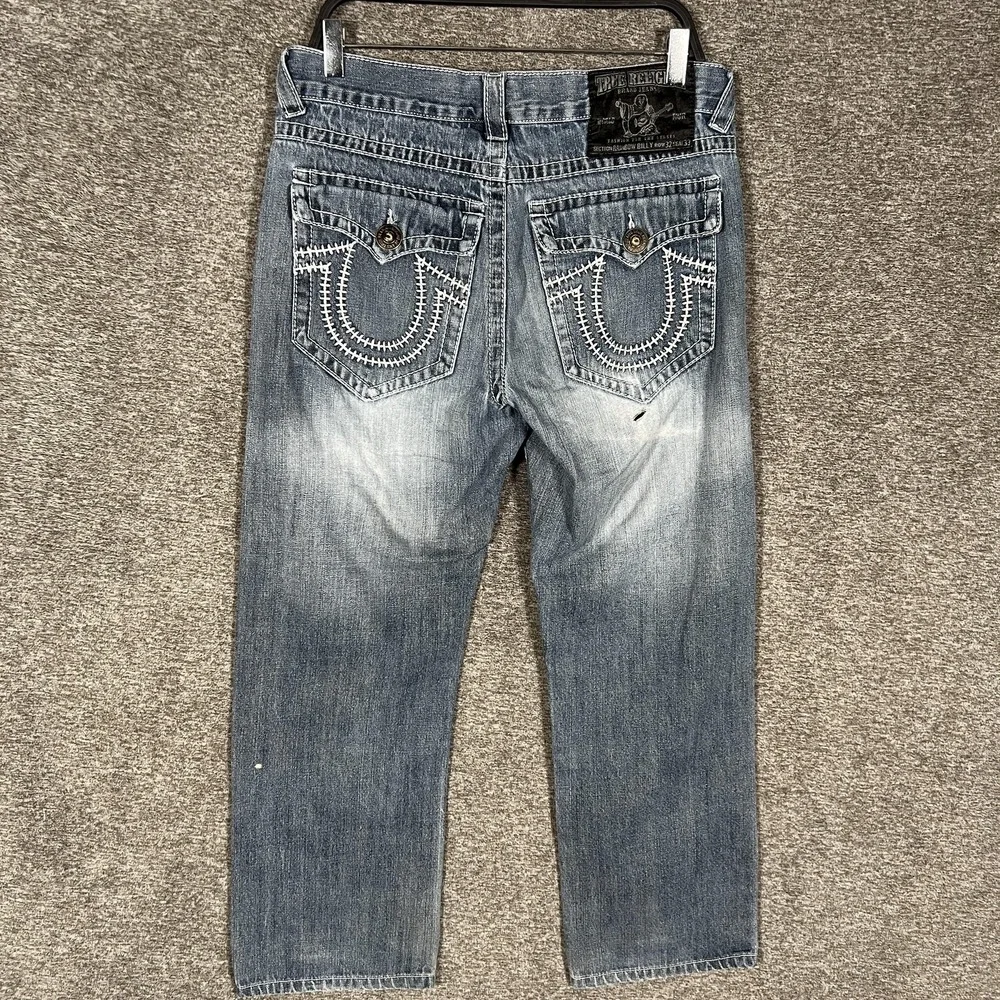 True Religion Rainbow Billy Jeans Mens 32x26 Blue Straight‎ Stitch USA Denim